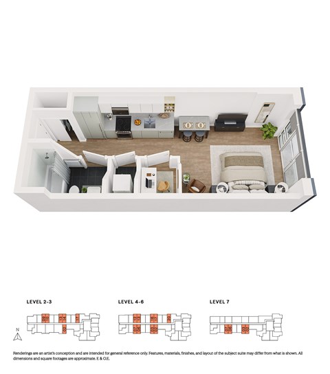 Floor plan for studio, 1 bath, 346 sqft